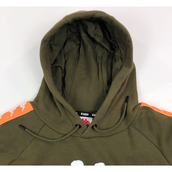 Kappa 222 Banda Hurtado 2 Men 3XL Olive Green Orange Hoodie Sweatshirt Logo Tape - Picture 3 of 12